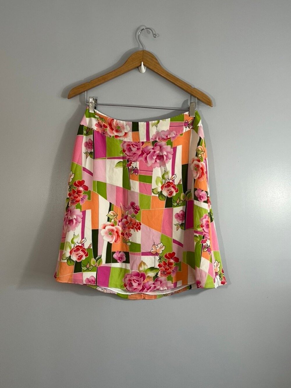 Vintage 100% Silk Floral Geometric A-Line Skirt